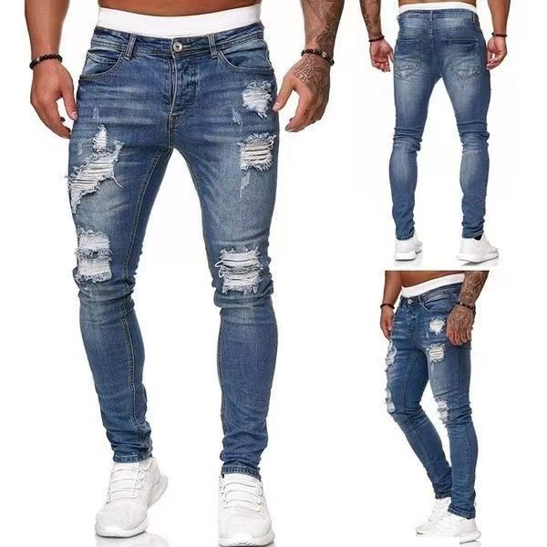 New Trendy European and American Style Skinny Fit Ripped Jeans for Men