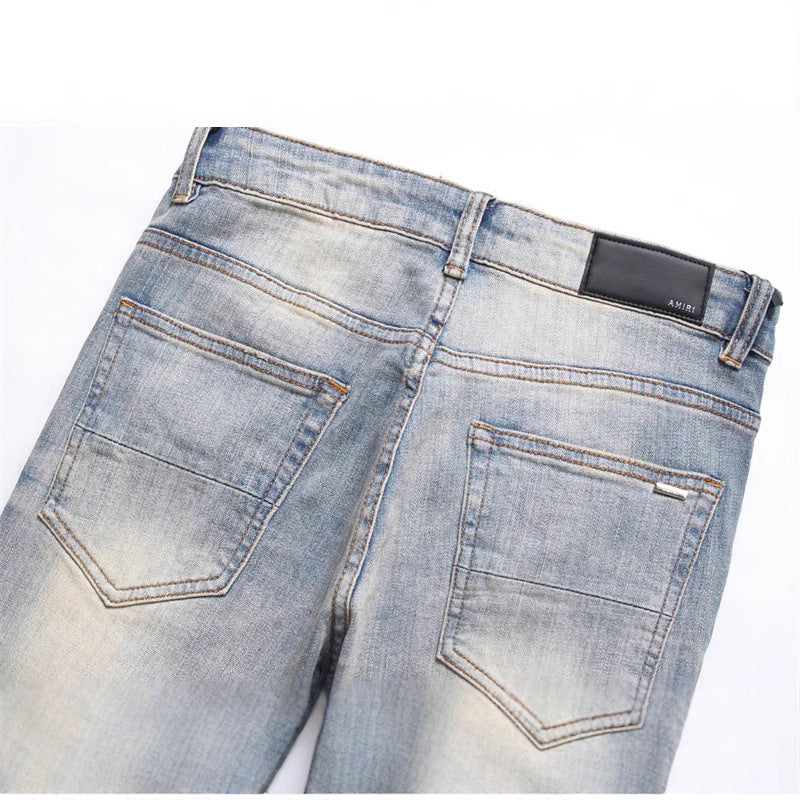 Stretchy ankle embroidered jeans