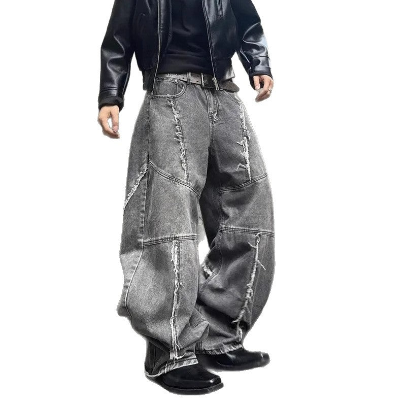 American Retro Washed Distressed Jeans Loose Straight Pants