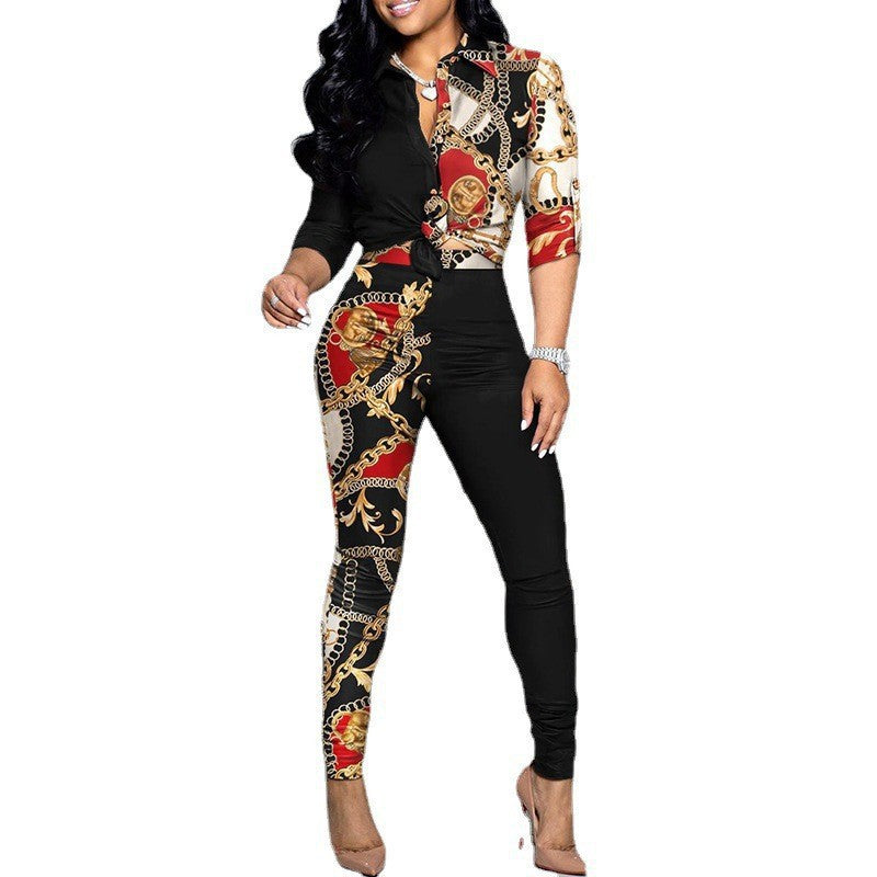 Casual Women's Long Sleeve Shirt and Pants Set
