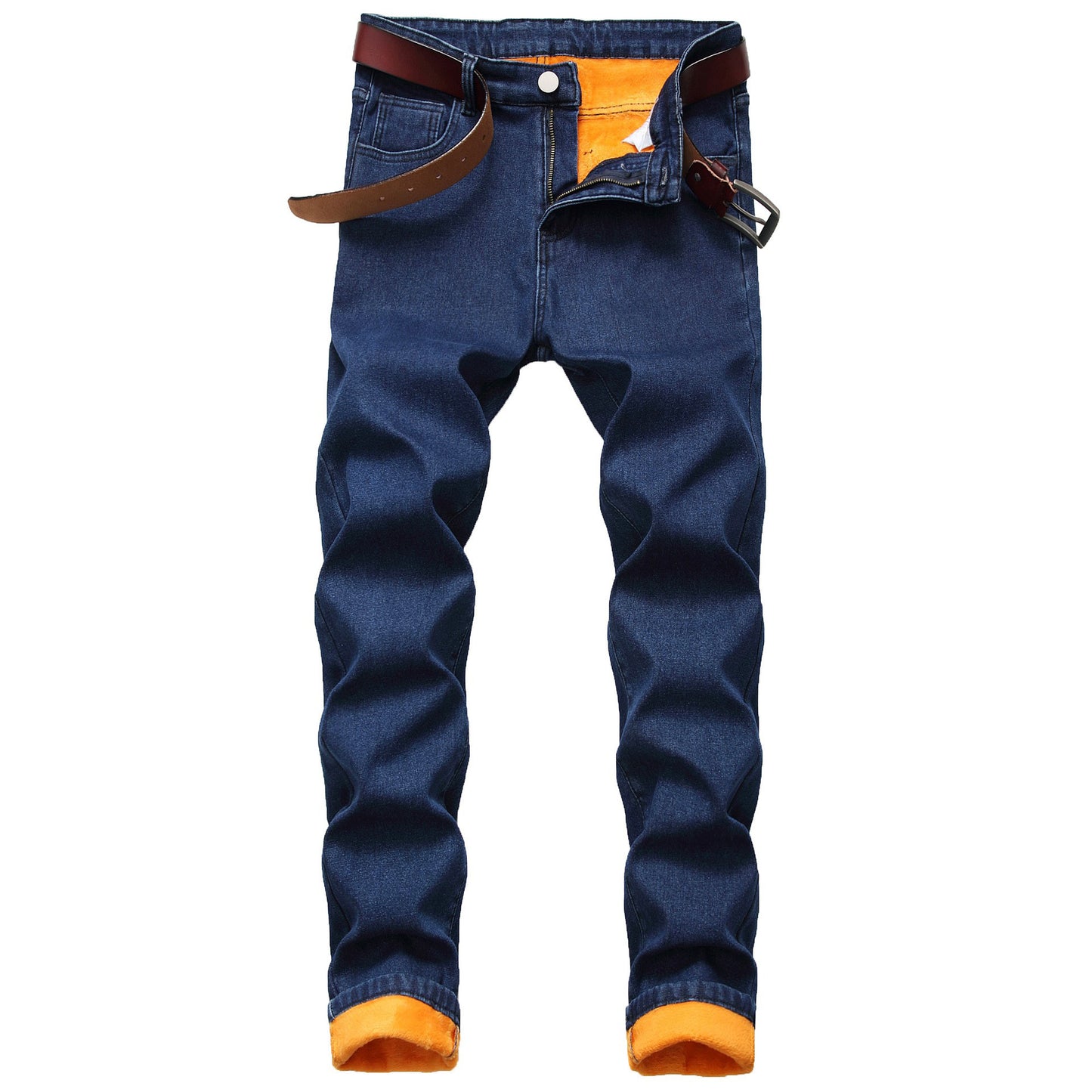 Plus Size Men's Fleece Lined Thermal Jeans with Slim Straight Fit for Winter