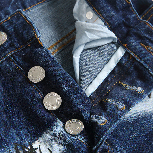 Punk Ripped Patchwork Slim Stretch Jeans