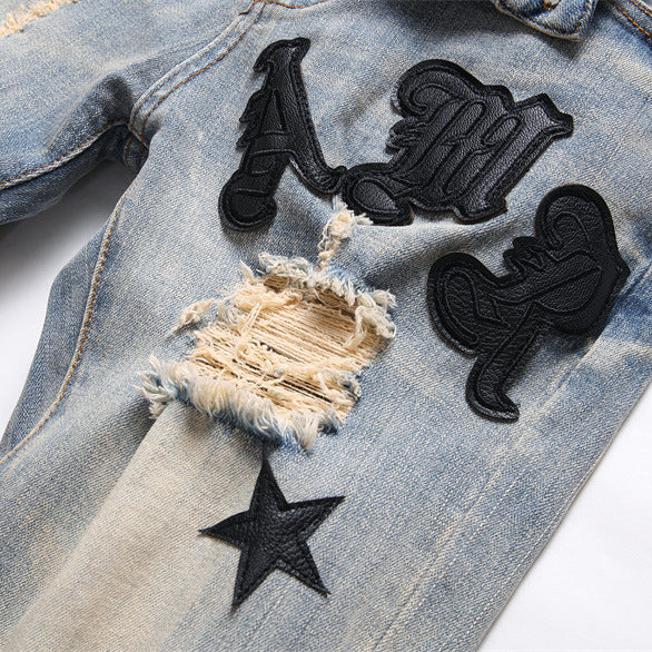 Stretchy ankle embroidered jeans