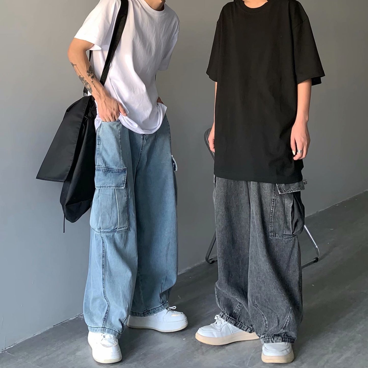 Washed Denim Wide Leg Pants