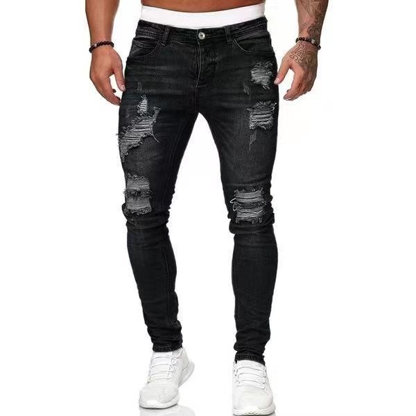 New Trendy European and American Style Skinny Fit Ripped Jeans for Men