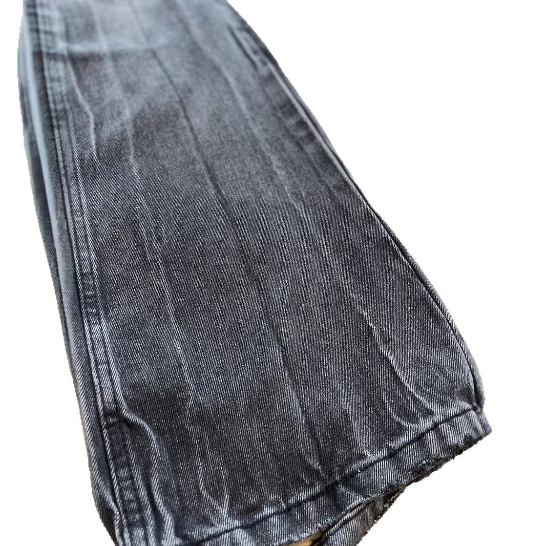 Men's Black Distressed Washed Micro-Flare Jeans