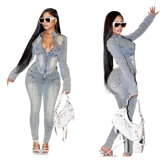 Cowboy long-sleeved suit with elasticated pants set