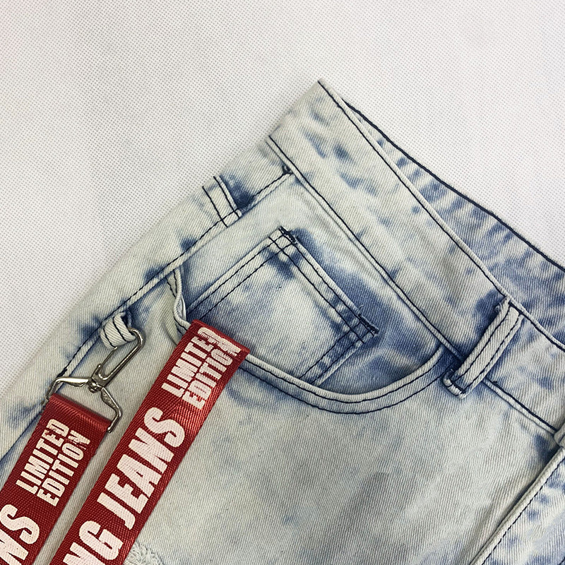 Men's Fashion Patch Webbing Slim Fit Jeans