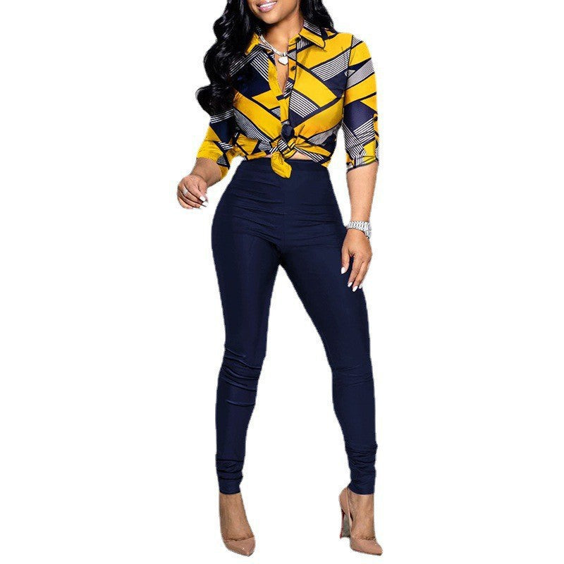 Casual Women's Long Sleeve Shirt and Pants Set