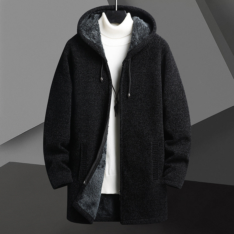Men's Hooded Sweater Cardigan Autumn Winter Mid-Length Jacket