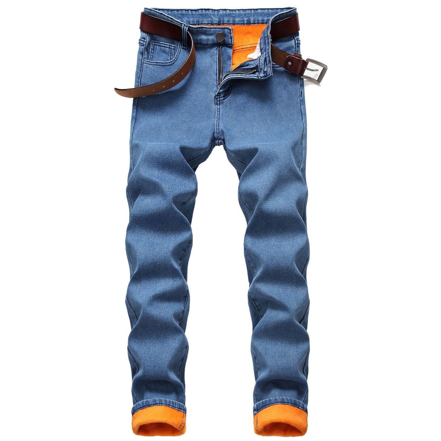 Plus Size Men's Fleece Lined Thermal Jeans with Slim Straight Fit for Winter