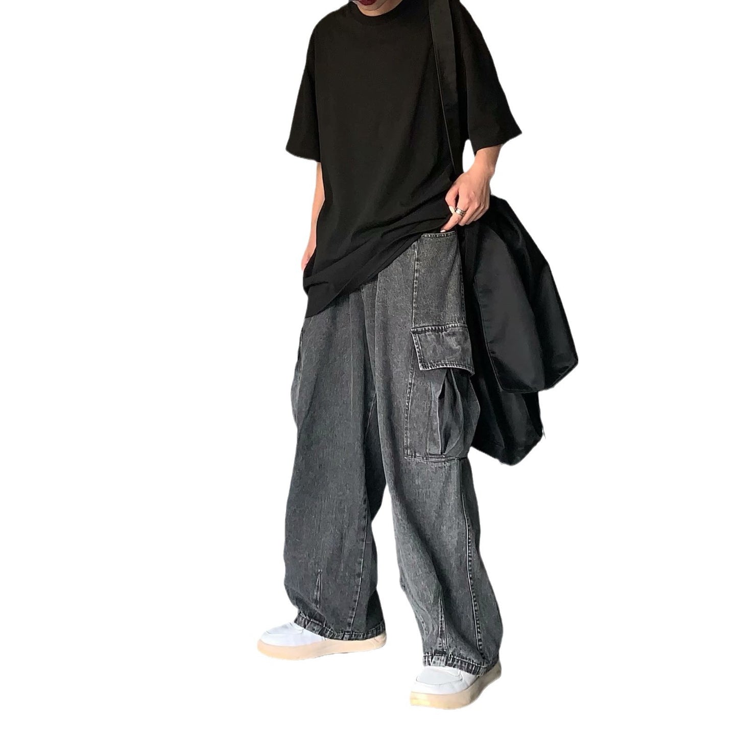 Washed Denim Wide Leg Pants