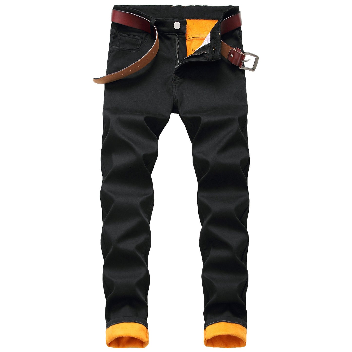 Plus Size Men's Fleece Lined Thermal Jeans with Slim Straight Fit for Winter