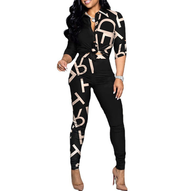 Casual Women's Long Sleeve Shirt and Pants Set