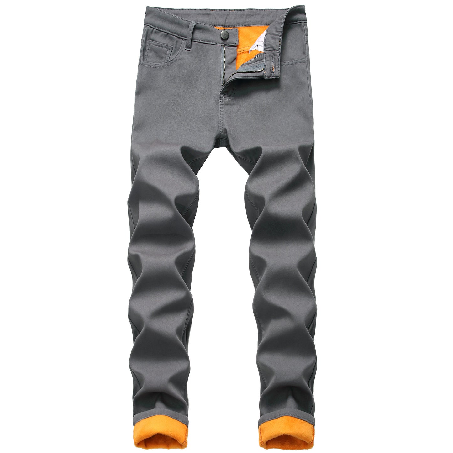 Plus Size Men's Fleece Lined Thermal Jeans with Slim Straight Fit for Winter