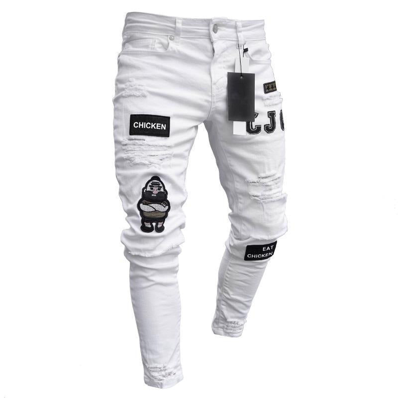 Men's Ripped Skinny Jeans with Zipper Details