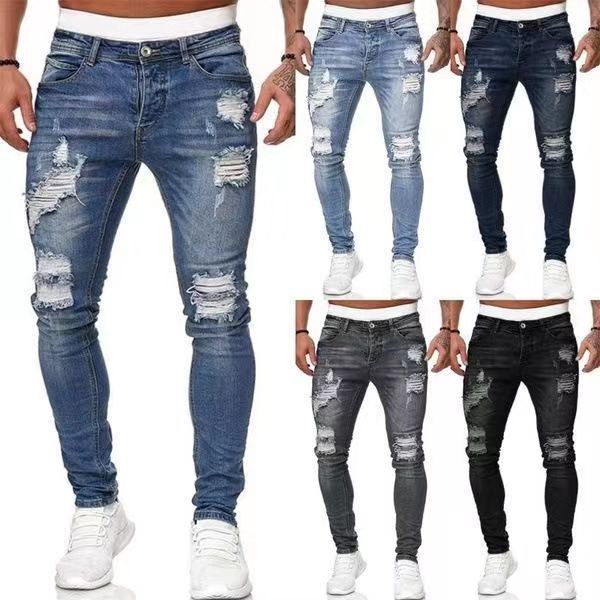 New Trendy European and American Style Skinny Fit Ripped Jeans for Men