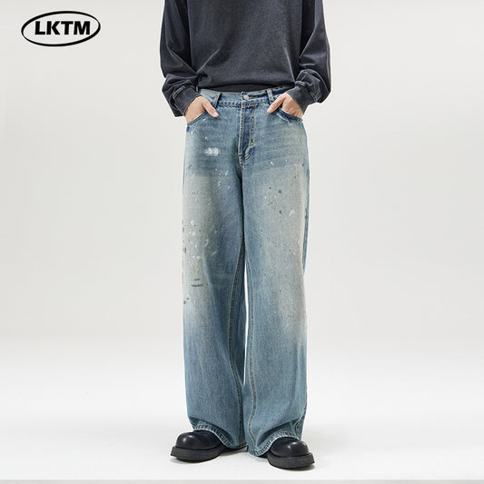 Wash wide-leg jeans with ink