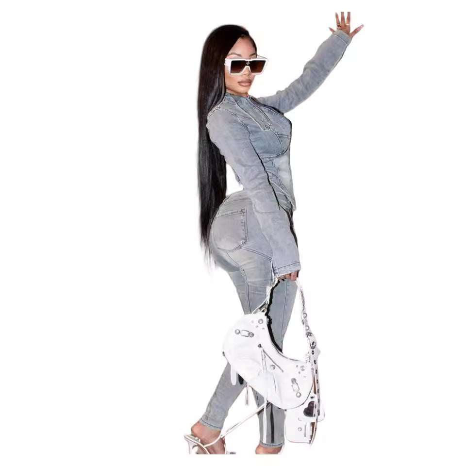 Cowboy long-sleeved suit with elasticated pants set