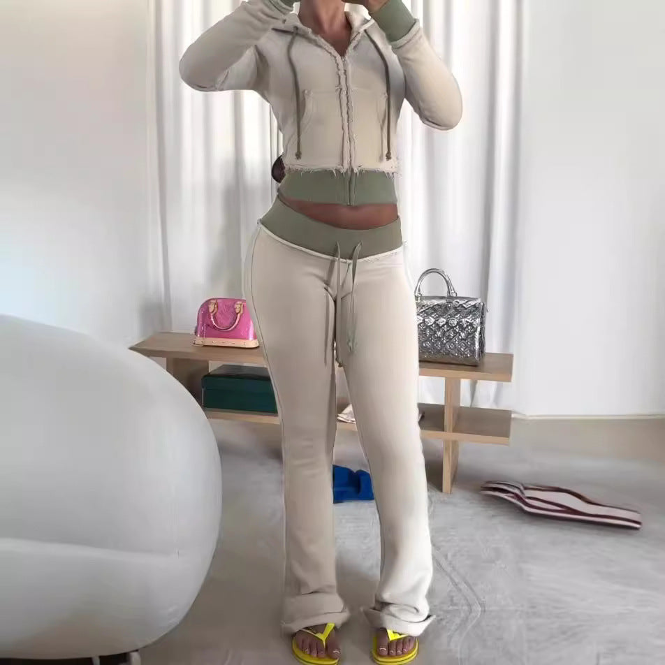 Fashion Color-Block Knit Sweatshirt and Long Pants Set