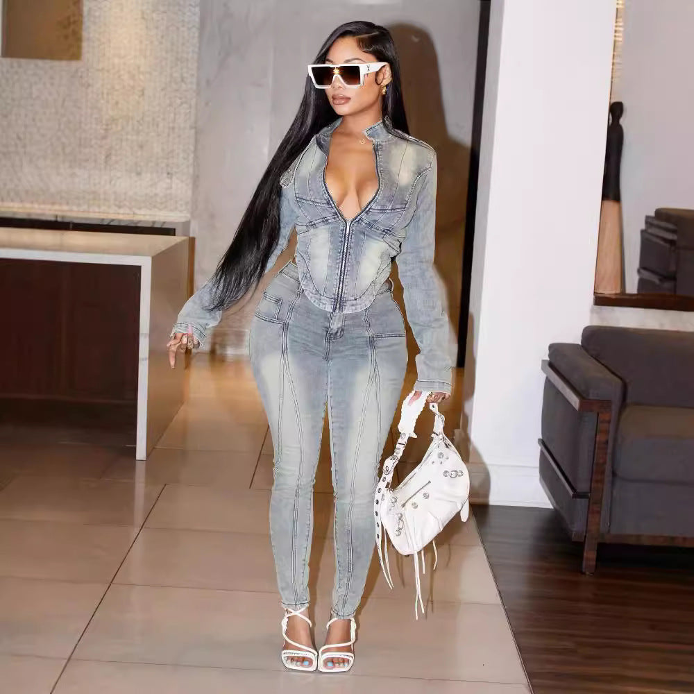 Cowboy long-sleeved suit with elasticated pants set