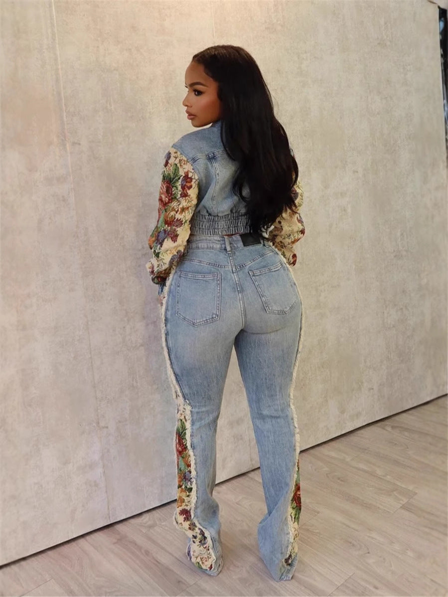 Printed Colorblock Denim Jacket and Jeans