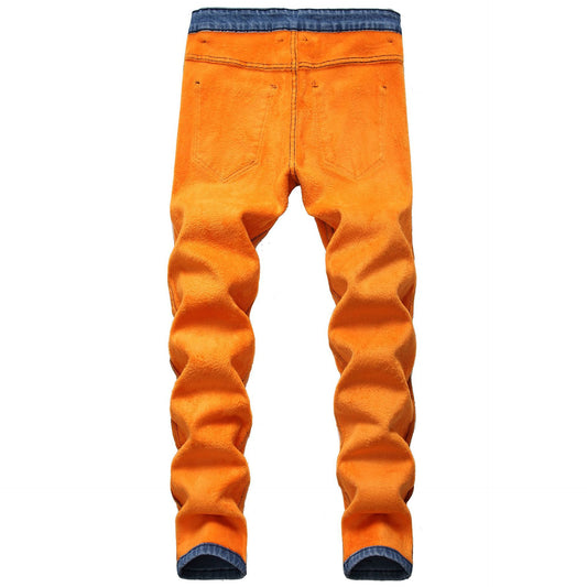 Plus Size Men's Fleece Lined Thermal Jeans with Slim Straight Fit for Winter