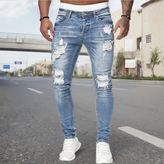 New Trendy European and American Style Skinny Fit Ripped Jeans for Men