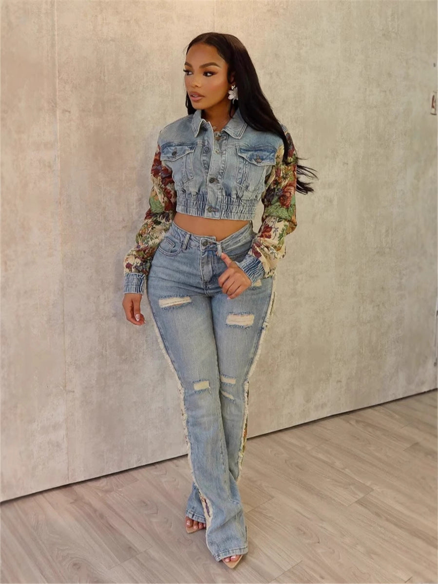 Printed Colorblock Denim Jacket and Jeans